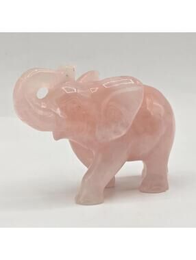 Vintage Rose Quartz Crystal Elephant Sculpture
